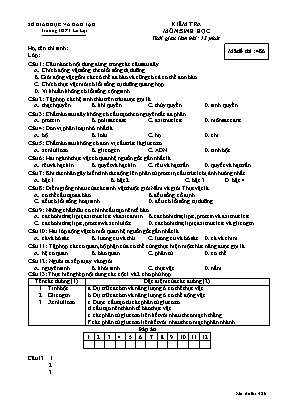 Đề kiểm tra 15 phút môn Sinh học Lớp 10 (Ban cơ bản) - Mã đề 486 - Trường THPT Lê Lợi